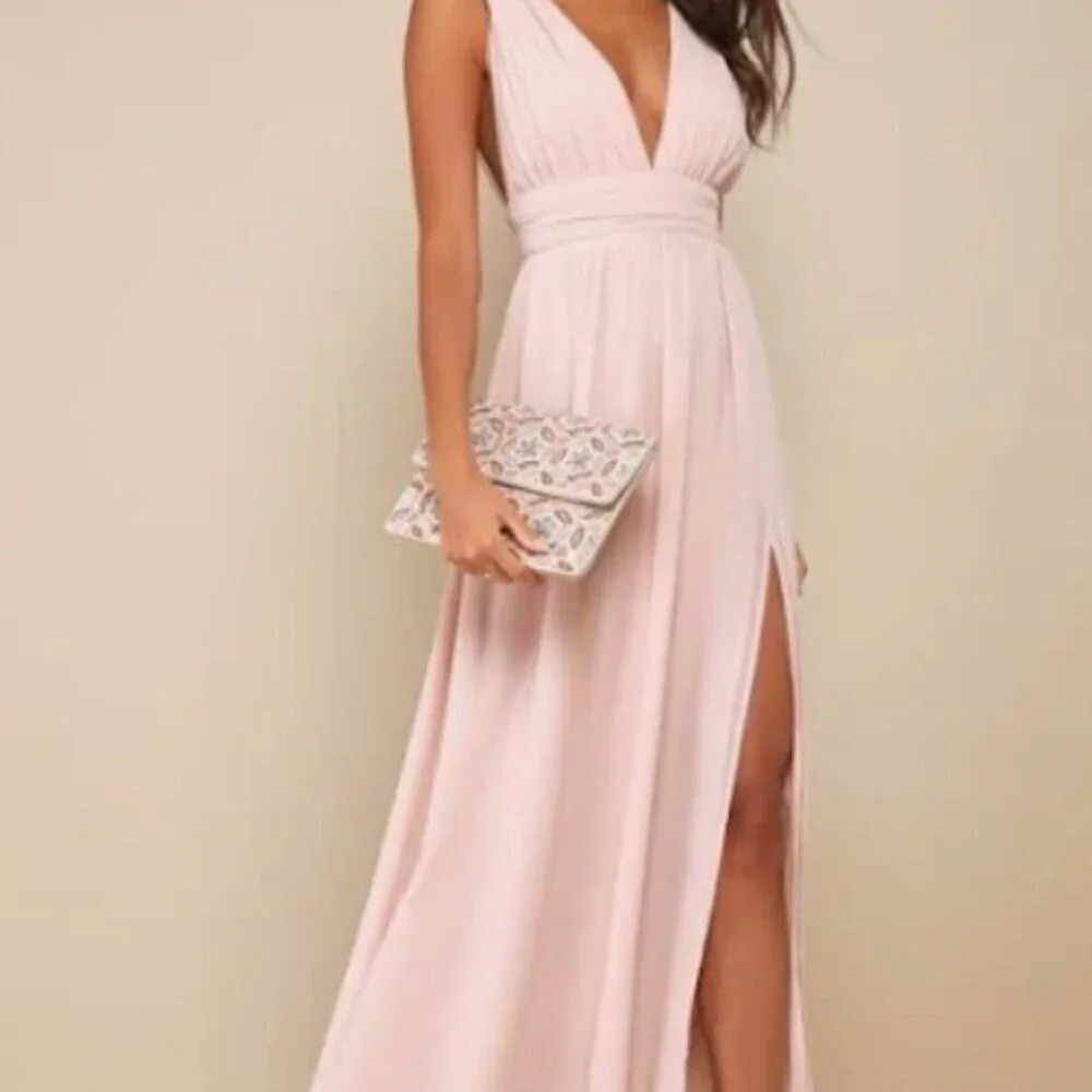 Lulu’s Heavenly Hues BLush Maxi  Formal Dress LARGE# 0210